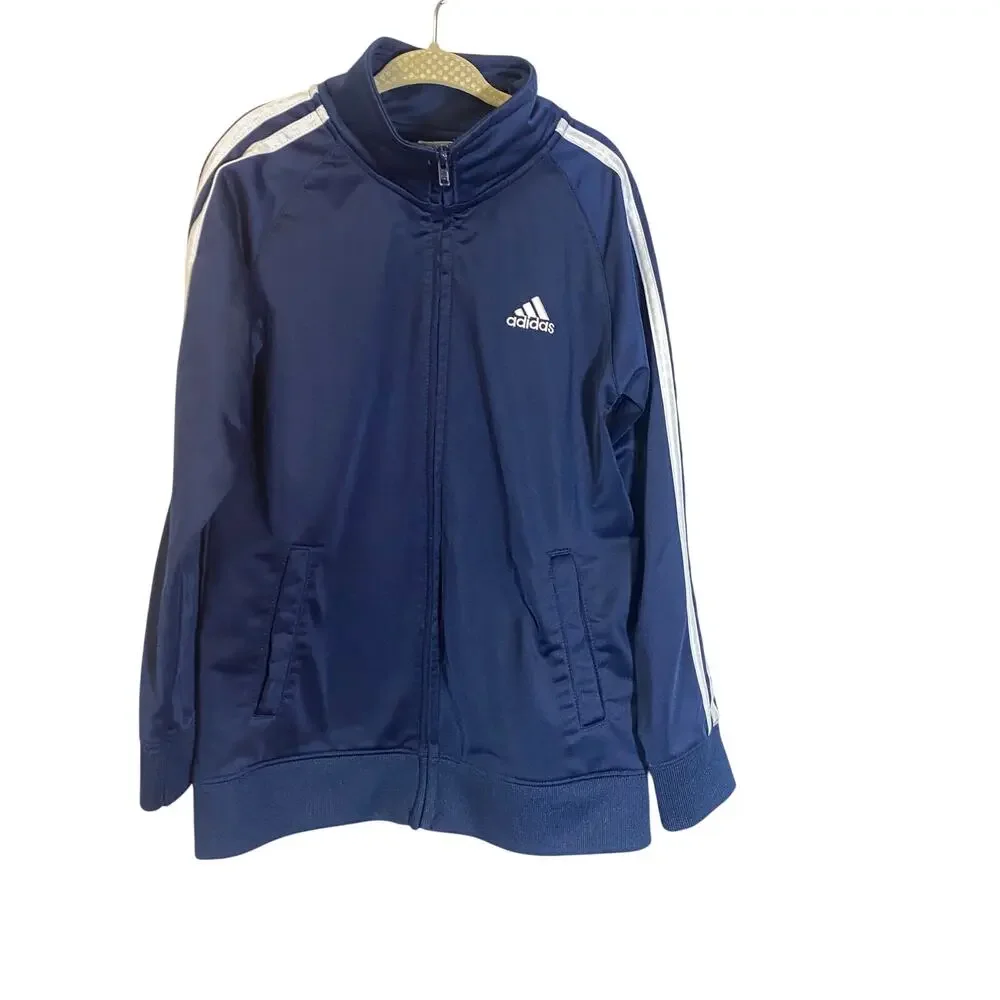Adidas Kids Blue White Classic Track Jacket Lightweight Three Stripe Sleeve Sz 7